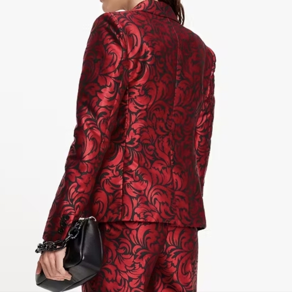 Kate Spad Flourish Swirl Brocade Blazer Black/Ripe Apple Size 4 - Picture 4 of 14